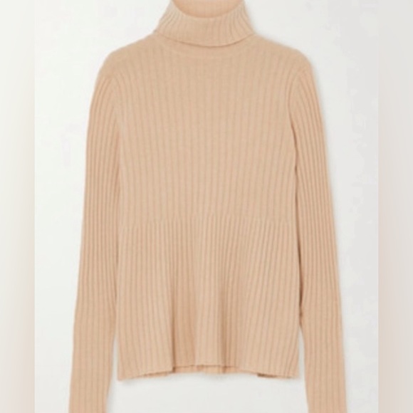 Allude Sweater Cashmere Ribbed Turtleneck Tan - Picture 3 of 6